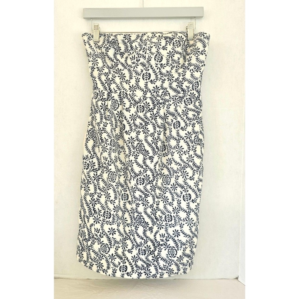J. CREW Strapless Sheath Dress Sz 4 Black White "Rambling Rose" Eco Modal Cotton - Picture 2 of 7